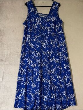 Just My Size Blue Leaf-Print Button-Front Sleeveless Midi Dress Sundress 1X 16W